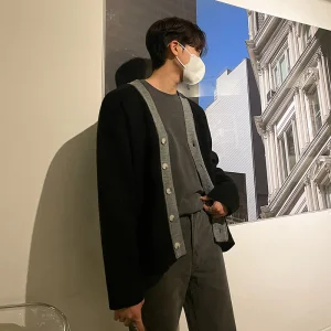 New Arrivals Men's V Neck Button Down Cardigan Long Sleeve Crewneck New Korean Loose Knit Sweater Cardigan