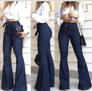 Hot Selling High Waisted Buttocks with Lace up Flared Pants Wide Leg Pants Jeans for Women