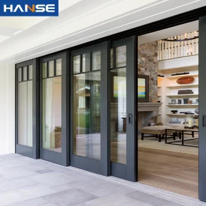 New Design French Aluminium Profile Smart Lock Fingerprint Doors Interior Big Aluminum Frame Glass Sliding Door
