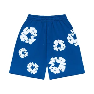 European American Trendy Brand's Casual Cross-Border Short-Sleeved Kapok Foam Printed Denim Shorts Elastic Waist for Men Women