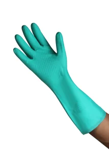 Waterproof Heavy Duty Green Nitrile Industrial Work Gloves with Enhanced Chemical Resistance