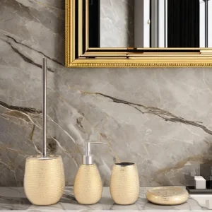 Luxury 5PCS Gold Chromed Effect Ceramic Bathroom Accessories Set Four-Piece Luxury Ceramic Accessory Collection