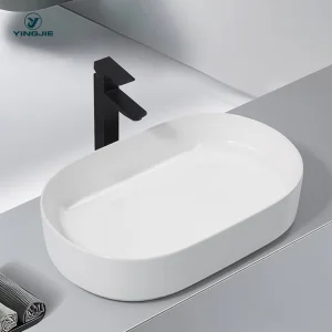 Oval Porcelain Vessel Sink Art Basin Countertop Wash Basin Slim Creamic Bathroom Sink
