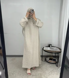 Willson Muslim Modest Linen Breathable Lightweight Abaya Dress