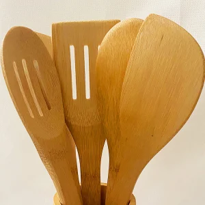 Unpainted Bamboo Wood Long-Handle Spatula Set Customizable Kitchenware Utensils for Non-stick Pan Cooking Stir-frying