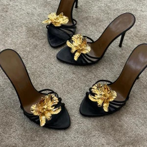Gold Flower Heels