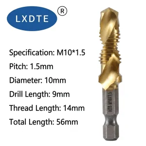 LXD Hex Shank Composite Tap Drill Bit HSS Spiral Flute Step Drill for Drilling Tapping Chamfering Electric Drill Tool