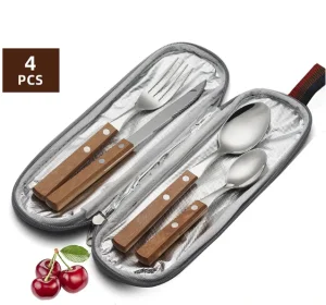 Portable Outdoor Wooden Handle Tableware Set