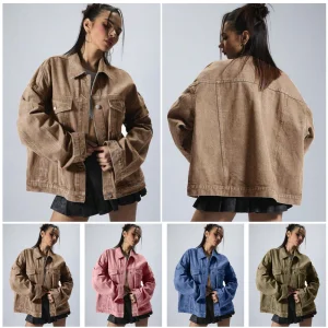 Womens denim coat casual drop shoulder