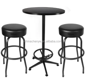 3 Piece Shop Pub Table Bar Stool Set for Game Room Steel Black Pub Table and Chairs