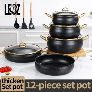 12-Piece Non Stick Cookware Set with Glass Lids Multi-Layer Base Oven Safe Modern Design