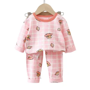 Conjunto de pijamas de algodón cálido para bebés, cuello redondo, pantalones largos de otoño para niños