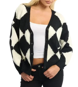 Check Crop Knit Cardigan