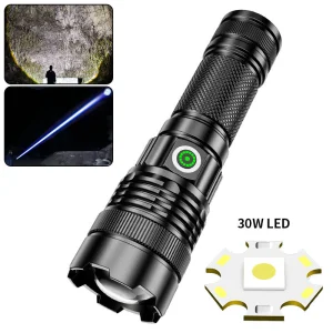 High-Power Rechargeable LED Flashlight with Adjustable Laser Beam