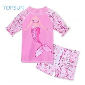 Traje de baño de dos piezas para niñas con estampado de sirena Upf 50+ UV 3-10y Ropa para niños