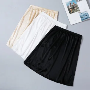 45cm Length Women Underskirt for Dress Ladies Thin Silk Midi Petticoat