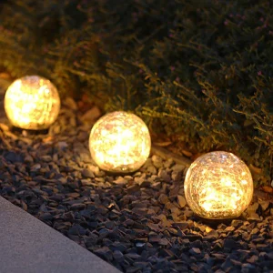 Outdoor Solar LED Ball Lights with Cracked Glass IP65 Rated for Garden Patio Yard Lawn Backyard Decor