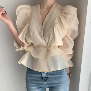 Women's 2024 Spring Turtleneck Casual Blouse/Top Embroidery Long Sleeve Vintage Design Front Logo Breathable Anti-shrink Satin