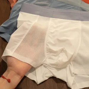 Men's Ultra-Thin Breathable Ice Silk Boxer-Style Underwear for Summer Mid-Rise Hollowed-Out Design for Southeast Asia Africa