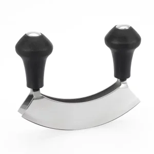 Double Blade Mezzaluna Knife Set Stainless Steel Manual Vegetable Chopper for Slicing Mincing in Kitchen for Commercial Food Use