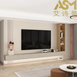 أحدث تصميم أثاث غرفة المعيشة حامل تلفاز زجاجي حديث مع إضاءة LED مخصص عائم