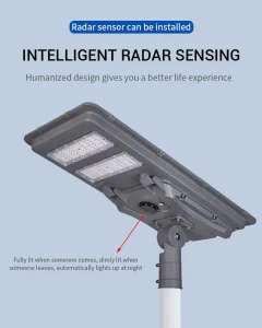 Moni-Si 100W All-in-One LED Solar Street Light Smart Outdoor Lighting Aluminum Profile Battery Power Supply IP65 Rated Dimmable