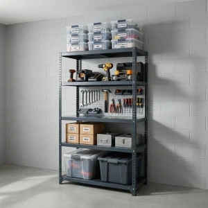 Adjustable Steel 5 Layer Warehouse Rack Shelf Panel with Mounting Holes Durable Corrosion Protection Grey Powder Coated