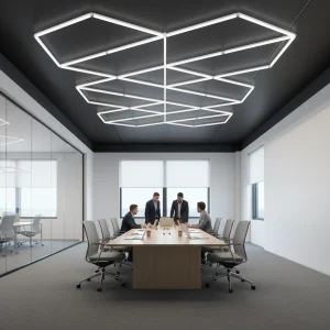 Reception Area Premium Diamond Office Lights for High Ceiling Dimmable Custom Geometric Cable Suspension for Reception Hall