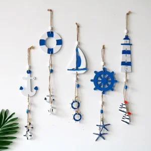 Mediterranean Style Decorative Pendant Home Background Wall Hanging Kindergarten Wall Hanging Lighthouse Sailboat Wooden Crafts