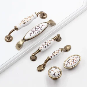 Fine Yellow Hook Flower Ceramic Handle European Antique Drawer Furniture Wardrobe Cabinet Handle