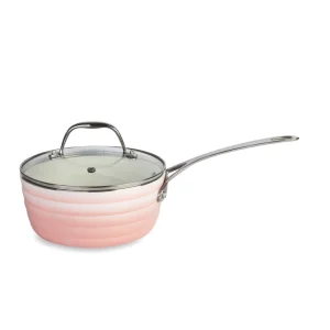 Wholesale Gradient Pink Non-Stick Aluminum Cooking Pots and Pans with Stainless Steel Handle
