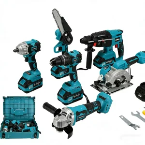 21V Brushless Lithium Battery Power Tool Kit With Electric Hammer Angle Grinder Electric Wrench Drill-Hard Case