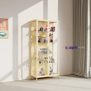 360 Clear View Glass Display Cabinet for Anime Figure, Heavy Duty Steel Metal Frame Curio Cabinet with Lockable Door