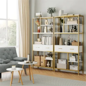 Home Living Room Office Modular Storage Shelves Modern Luxury Bookshelf Bookcase with 2 Drawers