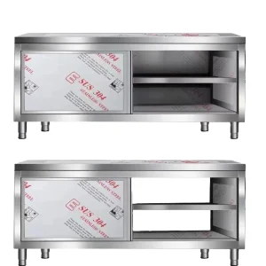 Central Kitchen Commercial Food Prep Worktable Cabinet with Dual-Side Sliding Doors