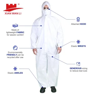 White Protective Coveralls Type 5 6 With Hood and Boots