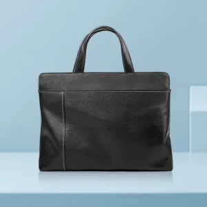 HAOXIN Men's Genuine Leather Soft Briefcase Satchel Stitching Polyester Lining Urban Simplicity No Closure Large Capacity