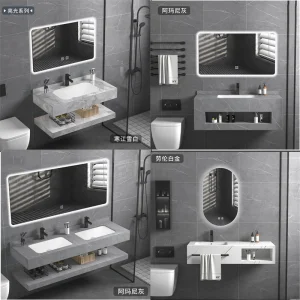Modern Double Layers Wall Mount Wash Basin Sink Rock Slab Bathroom Cabinet Vanity for Hotel Home