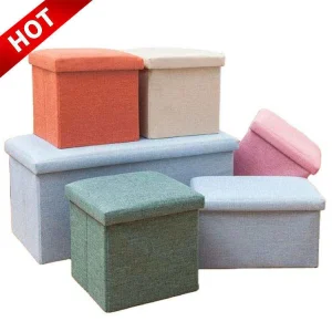 Fabric Linen Leather Collapsible Toy Footrest Foldable Storage Box Stools Ottoman Bench