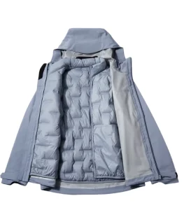 Men's Waterproof Breathable Insulated Winter Jacket Windproof Outdoor Parka Stand Zipper Thick Hooded Hard Shell for Hiking