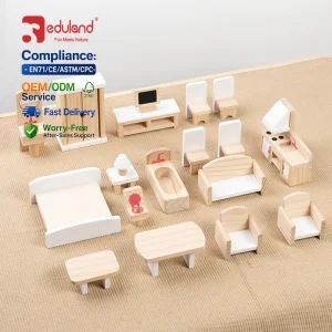 EDULAND OEM ODM CPC CE Montessori Wooden Doll House Furniture Toys Girls Pretend Play Furniture Accessories Set