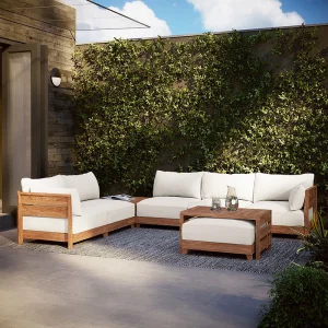 Contemporary Teak Wood Outdoor Sectional Sofa Set for Hotel Patio