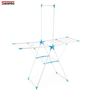 Sanipro Balcony Durable 2 Tier Wing Clothes Drying Rack Portable Folding Space Saving Garment Dryer Standing Hanger Airer