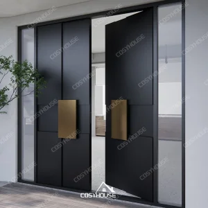 Double Leaf Thermal Break Entry Door with Glass Sidelights for Mansion and High-Rise Projects