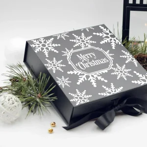 Caja de regalo navideña de lujo, embalaje de cartón, cierre con cinta, logo personalizado, venta al por menor