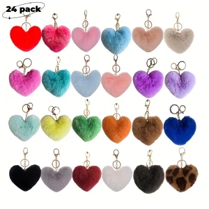 Factory Direct Sale Heart Keychain Red Plush Toy Bag Charm Felt Fluffy Pink Ring Shape Key Chain Plushy
