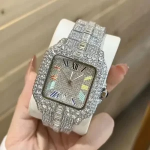 Men's Watch, Top-Grade Moissanite and Diamond-Set Designer Vvs Clarity Men's Automatic Mechanical Watch, Swiss Movement, 904L Stainless Steel Case, Moissanite