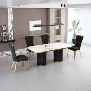 Black Glass Banquet Dining Table and Chairs Set Ceramic for Dining Room