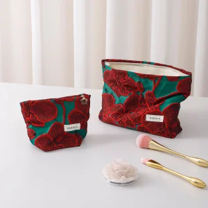 Red Flower Women Makeup Bag