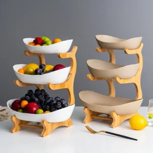Creative Three-Layer Sustainable Modern Bamboo Fruit Plate and Sushi Rack Household Storage Holder with Detachable Design